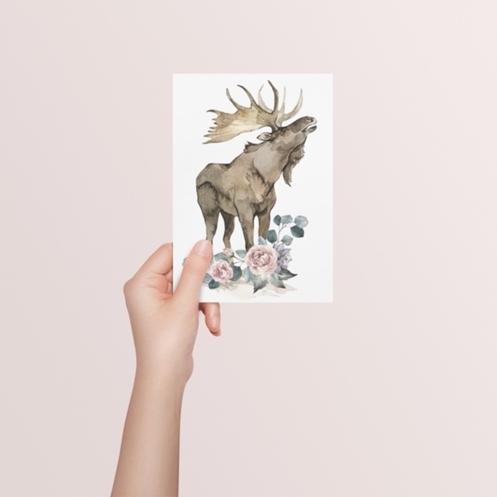 Watercolor Floral Moose Elk Deer Portrait Wall Art Illustration Print Unframed - Picture 9 of 17